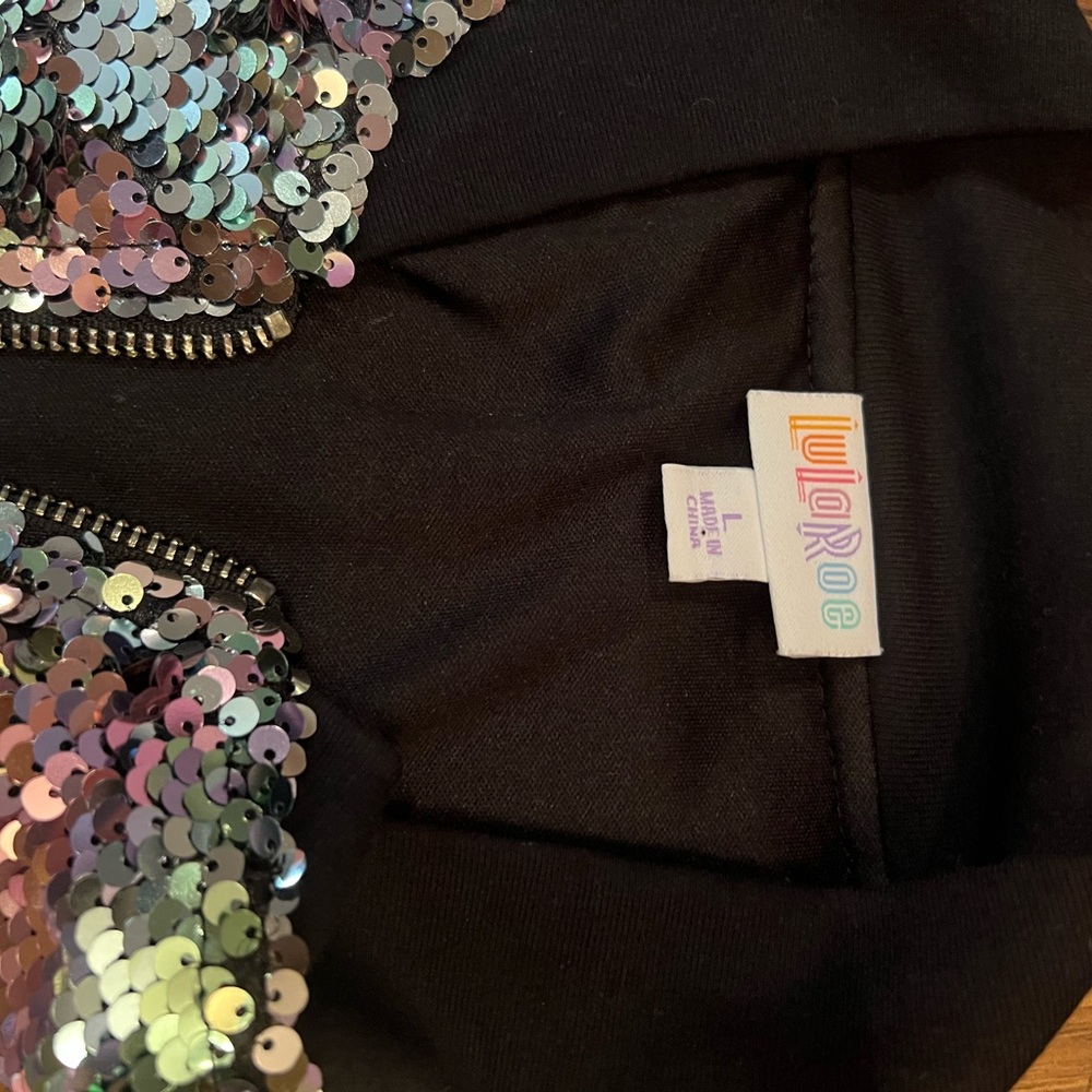 LULAROE ELEGANT STEVIE BOMBER JACKET Large 14/16 Rainbow Sequins Pink Mermaid - Picture 2 of 4